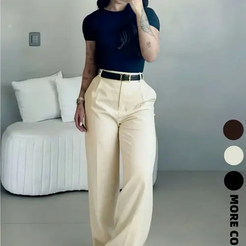 Women's High-Waisted Loose Casual Business Pants, Casual Commuter Style, Suitable for Office and Daily Wear, All-Season Commuter Trousers Bottoms