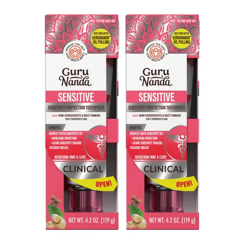 GuruNanda Sensitive Toothpaste 2-Pack – 5% Potassium Nitrate, Nano Hydroxyapatite & White Turmeric, Fluoride-Free Clove Mint, 4.2 oz Each