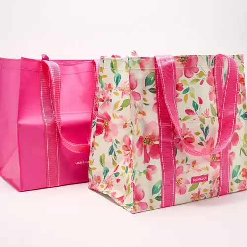 LocknLock Set of 2 Spring Print Shopping Tote Bags