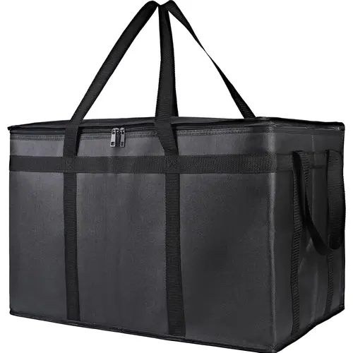 Nylon Fabric Insulated Food Delivery Bag 23"x14"x15" Large Thermal Carrier Thick Insulation Strong Zipper Hot Cold Retention Pizza Delivery Reuseable Cooler Bag Soft Sided Cooler Portable Travel Cooler Insulated Lunch Carrier Durable Home Outdoor Use