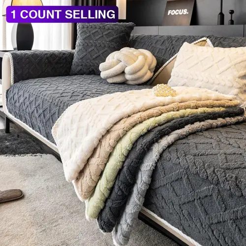 1pc Cross Grid Solid Color Plush Sofa Pad, Modern Minimalist Design, Living Room Bedroom Decor, Pet-Friendly Sofa Cover, Washable Sofa Slipcover, Reusable Cushion, Washable Couch Cover