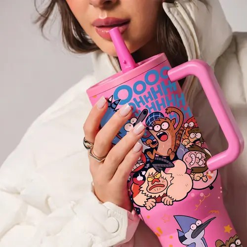 1pc 40oz Insulated Tumbler with Handle & Straw Lid, Double-Wall Vacuum Mug for Hot & Cold Drinks, Leakproof Design, Keeps Hot 12H / Cold 24H, Fits Car Cup Holders, Cartoon Style Travel Drinkware, Ideal Gift, Vacuum Thermo Flask
