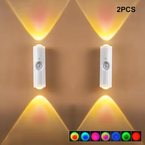 2 Pack Smart Rechargeable LED Night Light with Motion Sensor – RGB Gradient Ambient Lighting, Dimmable Wall Lamp, Magnetic & Stick-On Design, USB Convenient Charging, Long-Lasting Battery, Perfect for Halloween Decor, Bedroom, Stairs, Hallway & Entryway