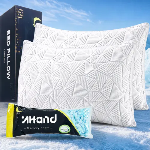 inhand Queen Size Cooling Shredded Memory Foam Cushioning Pillows (Set of 2) with CertiPUR-US Certified, Double-Sided Zipper Cover, Adjustable Support for Neck Care, Back Pain & Good Posture (White)