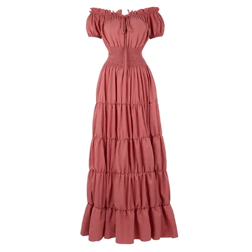Women's Vintage Medieval Irish Smocked Waist Spandex Under Dress - Straps, Gothic, Renaissance Wench Peasant Long Gown, Everyday Garment, Halloween Party Outfit 6531-D3