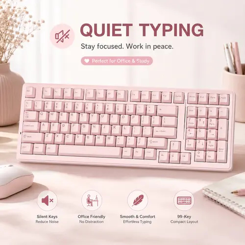 [Silent] AULA F99 Wireless Mechanical Silent Keyboard with Numpad Tri-Mode BT5.0/2.4GHz/USB-C Gasket Hot Swappable RGB Backlit Pre-Lubed Linear Switch Creamy Gaming Keyboard Light Pink,summerwins,back to school,back to school shopping