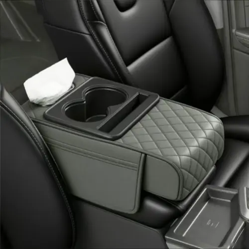 Car Armrest Cushion,5-in-1 Center Console Cover with 2 Storage Bags Cup Holder, Tissue Box Slot, Phone Slot for Sedans, Car Accessories Interior Organizers (Black,Grey) #SummerVibes  #Dealsforyoudays