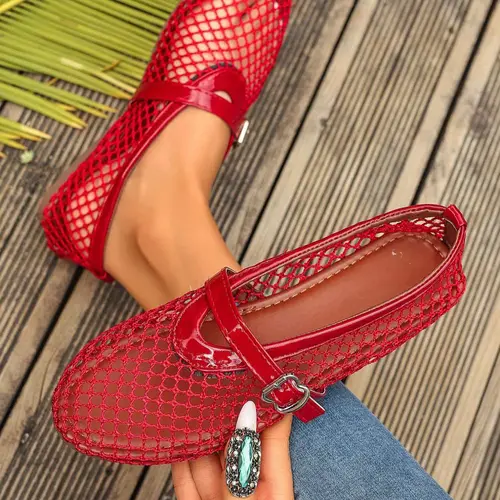 Women's Mesh Ballet Flats, Round Toe Breathable Shoes, Mary Jane Style, Comfortable Casual Office Wear, Spring Dance Shoes, Cute Design, Daily Wear Shoes, Summer Flat