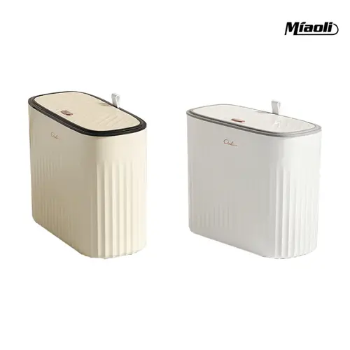 MiAoLi Decorative Smart Bathroom Trash Can with Push-Button Lid Suitable for Home Kitchens and Bathrooms Waterproof Snap-On Plastic Trash Can with Lid Practical and Durable