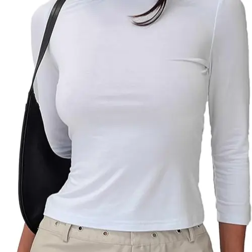 Y2K Aesthetic Slim Fitted 3/4 Sleeve Boat Neck Crop Casual Soft Top Minimalist Basic Tops Casual Solid Tee for Women Lady Trendy Going Out Shirt Basic Fitted Boat Womenswear