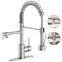 PHANCIR Dual Spout Kitchen Faucet with Pull Down Sprayer, Brushed Nickel Stainless Steel Commercial Sink Faucet with Pot Filler, Spring Kitchen Sink Single Handle Pull Out Sink Faucets with Deck Plate Suitable for 1 or 3 Holes