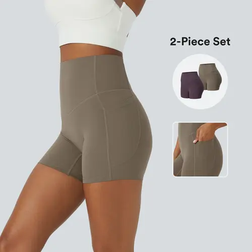 Halara 2-Piece UltraSculpt High Waisted Tummy Control Side Pocket Shaping Training Biker Shorts Set - 3"/5"/7" #BackToSchool