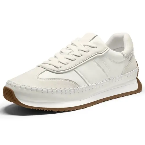 Vilanva Women's Vegan Suede Minimalist Casual Trainer Shoes - PU Upper, Retro Lightweight Breathable Round Toe Footwear, Plush Cushioned Footbed, Non-Slip Rubber Sole, Trendy Trainers for Everyday Walking Sports Shoes
