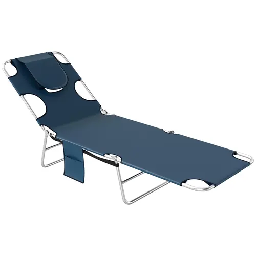#tiktokshopbacktoschool Outsunny Chaise Lounge Chair Outdoor with Face Arm Hole, 5-Position Reclining Face Down Tanning Chair with Carry Strap, Side Pocket, Portable Folding Bed Cot for Patio Beach Pool,summerwins,home decor,camping essentials