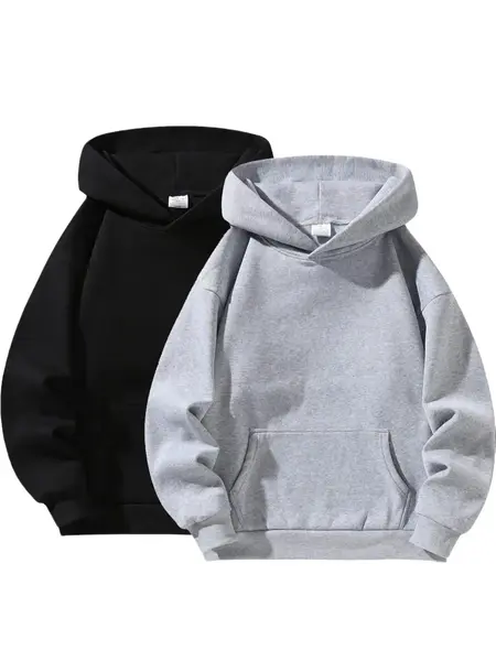 Men's Baggy Long-Sleeve Hooded Pullover Hoodie Sweatshirt - Soft, Breathable, Durable Fabric, Minimalist Plain Design, Pockets, Machine Washable, Casual Streetwear, Spring Daily Outdoor Top for Students, Grey, Black, Blue, Sweatshirts