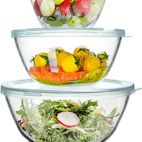 Summer Sale Glass Mixing Bowls Glass Bowls with Lids Set(4.5QT,2.7QT, 1.1QT),Large Salad Bowls,glass mixing bowl Space-Saving Nesting Storage bowls for Cooking,Baking,Prepping,Dishwasher Safe