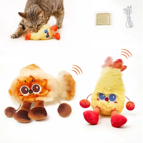 Petgravity JumpyShrimp Fried Shrimp Food-Shaped Taiyaki Interactive Electric Cat Toy Set, 2-Pack Auto-Jumping Motorized Toys for Indoor Cats Kittens – Hunting Instinct Fun, Indoor Activity Boost for Pet Lovers, Ca, Cute Food‑Shape Toy