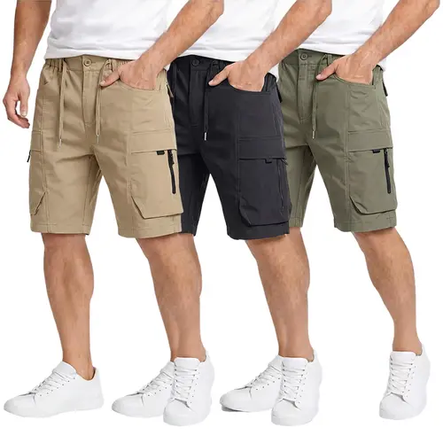 Clean Gent men’s casual cargo shorts with zippered pockets and a buttoned placket—ideal for outdoor hiking, summer leisure, work, golf, and outdoor fun.