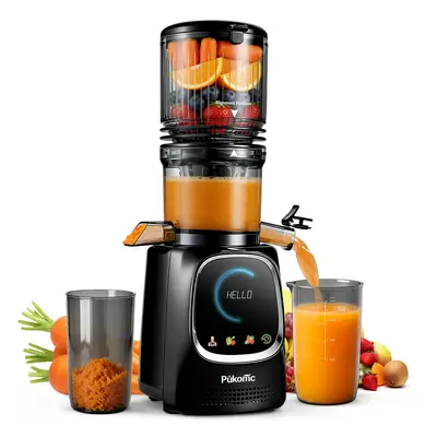 Pukomc 5.3 in Wide Chute Whole Vertical Masticating Slow Juicer - Household Appliances Juicer, Intelligent Automatic Juice, Reversible Function, Removable & Washable Parts, for Soft & Hard Fruits, Healthy Eating Kitchen Appliance, Whole Vertical Juicer, R