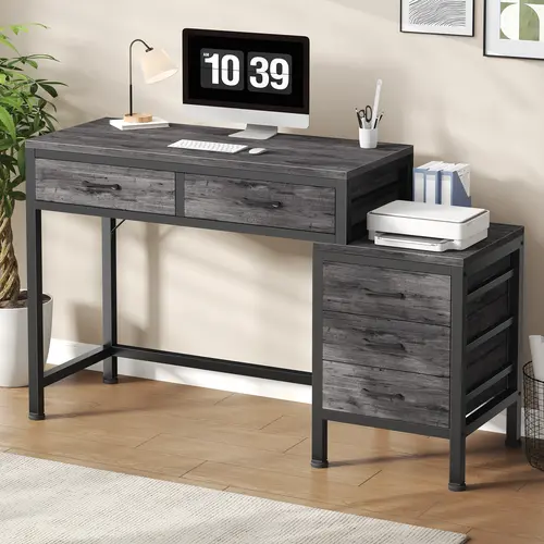 5-Drawer Computer Desk with Integrated Printer Stand – Premium Home Office Desk for Ultimate Organization – Large Writing Table with Storage