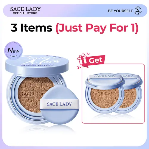 SACE LADY CoverMax Soft Matte Cushion 3-in-1 Foundation - Sunscreen, Concealer with SPF50 PA+++, Setting, 24H Long Lasting High Coverage, Waterproof, Oil Control, Matte Look, Any, For All Skins, Multiple Shades, Flawless Natural Summer Makeup, Cosmetic, S