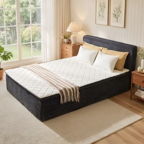 CAODOC Boneless Bed No Frame No Assembly, Foam & Spring Hybrid Floor Mattress And Removaable Headboard Bed for Bedroom Guest Room RV Small Spaces,Queen Full Twin Size Bed