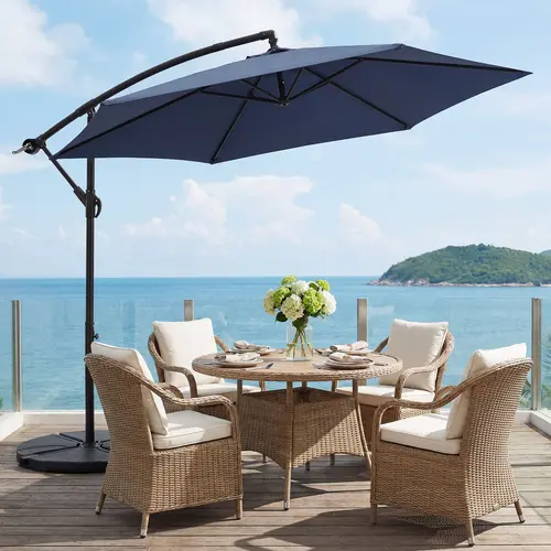 VOWNER 10FT Outdoor Cantilever Parasol Heavy Duty Offset Hanging Patio Umbrella with High-Strength Frame All-Weather UV Protection Sun Shade Suitable for Garden Lawn Backyard Poolside