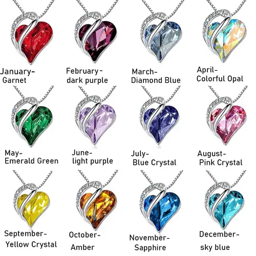 Women's Dainty Heart Shaped Necklace - 12-Month Birth Stones (April Birthstone Sapphire Gemstone), Crystal Zircon Pendant, Daily Wear Sports & Outdoor Accessories, Ideal Love Gift for Birthdays, Daily Wear Necklace, Gifts For Women
