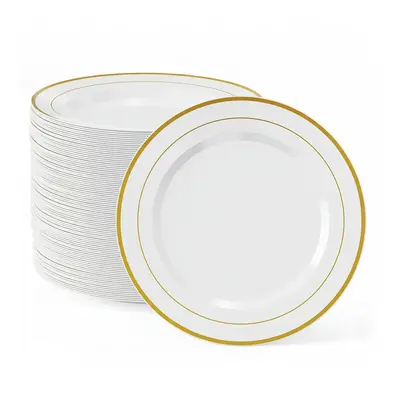 Gold/Silver 100pc 10inch Disposable Plates Set: Dinner Plates,Dessert Plates-Perfect for Party Weddings Celebrations Reusable |BPA Free
