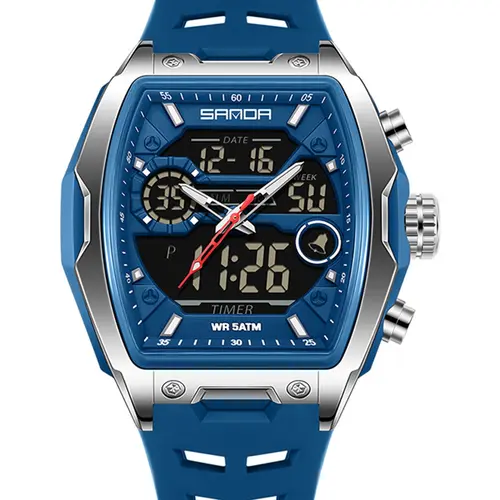 SANDA 6235 Men Watch Sports LED Analog Chronograph Military Dual Display Wristwatch, Fashion Digital Watch, Sporty Quartz Watch with Luminous Dial & Alarm Function, Waterproof Watch with Box, Modern Trendy Watch, Trendy Multifunctional Watch