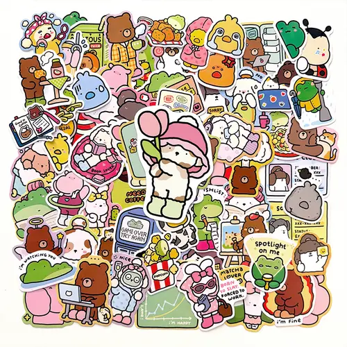 Coco Wyo Cozy Friends Vinyl Sticker Pack (100 pieces), Cute Stickers for Laptops & Office Stationery Labeling, Semi-Matte with Subtle Glow, Unique Designs