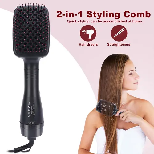 2-in-1 Hair Dryer Brush & Straightening Brush, Hair Dryer and Styler, Negative Ion Blow Dryer Brush, Hot Air Brush Detangles, Dries, Smooths, Reduces Frizz & Static,back to school,back to school haul