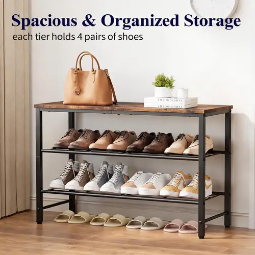 3-Tier Metal Shoe Rack Organizer, Sturdy Storage Shelf with Display Function, Space-Saving Closet Organization Stand for Entryway Bedroom, Shoe Display Rack