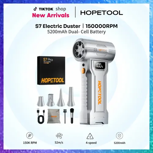 2026 New Arrival HOPETOOL S7 Pro Electric Air Duster - High-Speed, Dual Batteries for PC, Keyboard & Car Detailing Dust Removal, Household Portable Fan Appliance, Cleaning Machine, Keyboards