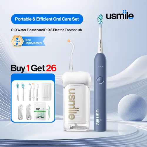 usmile Oral Care Set Bundle - C10 Cordless Teeth Cleaner Floss Machine & P10S Electric Toothbrush Kit, Multiple Modes, Powerful Teeth Cleaning, Gentle Gum Protection, Battery Powered Toothbrush, Oral Care Kits