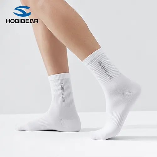 HOBIBEAR Women's Athletic Gym Socks, Ribbed and Cushioned Cotton Blend Crew Socks in White, 1 Pair, Running Socks tiktokshopbacktoschool,back to school,back to school haul