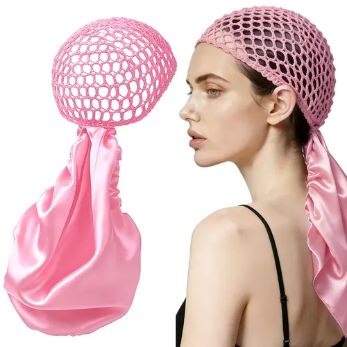 Reversible Satin Hair Bonnet - Adjustable 2-in-1 Wrap Cap & Shower Cap for Haircare, Frizz Control, Anti-Frizz Protection of Curls & Braids, Dual-Layer Satin Mesh for Overnight Hair Styling, Multistyle, Heatless Hairstyle, 80G, Curl/Braid, Breathable, Pro