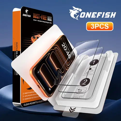 OneFish Crystal Clear Screen Protector 3 Pack for iPhone Privacy Protective Accessory Dust-Free Box Shock Resistant Tempered Glass