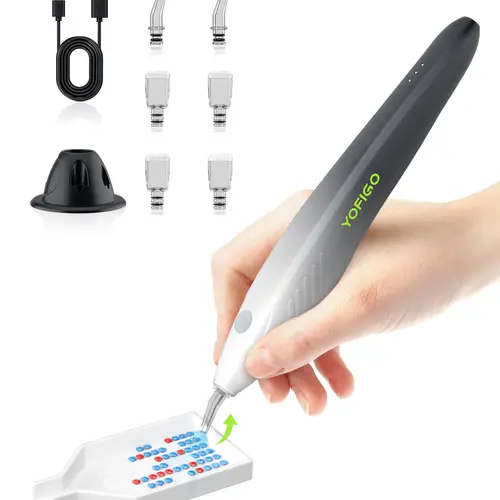 Wireless Lithium-Ion Rechargeable Battery Diamond Painting Pen - 6 Replaceable Tips, 2 Diamond Painting Cross Stitch Tips, Magnetic Base, Type-C Charging, ABS+PP, Lightweight, Portable DIY 3D Drill Art Tool for Enthusiasts, Lithium Ion Battery