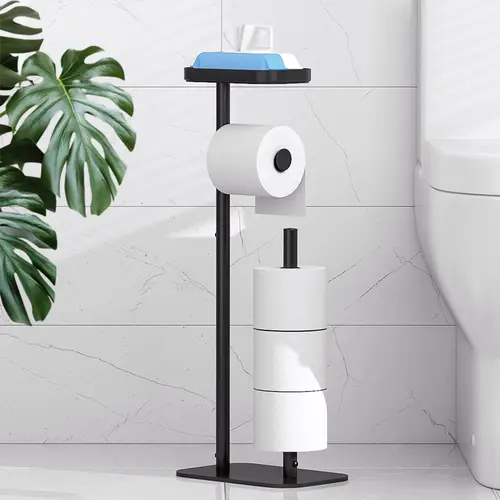 Metal Freestanding Toilet Paper Holder Stand - Compact Single Unit, Space-Saving Bathroom Organizer with Neat Display and Stable Base for Secure Access