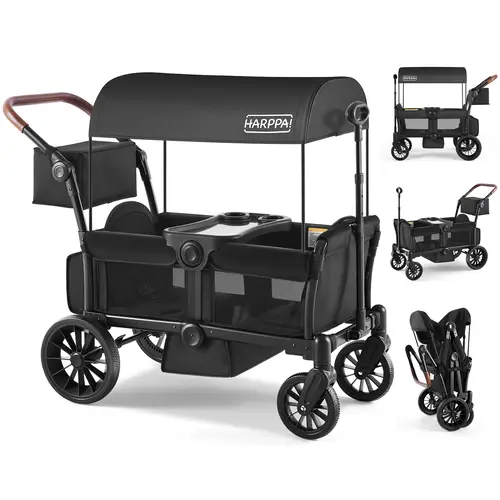 [sohochic]HARPPA Baby Stroller Wagon, All-Terrain Wagon Stroller for 2 with Canopy, Foldable 2 Kids Stroller, Wagon for Outdoor & Beach, Adjustable Handlebar, Parent Organizer, Travel System, Travel Friendly Stroller, Pram Toddler Wagon