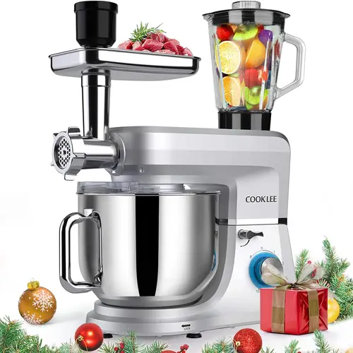 COOKLEE Multifunctional 6-in-1 Standing Mixer - 8.5 Qt Powerful Household Mixers with 9 Accessories for Home Baking & Cooking, Multifunctional Stand Mixer