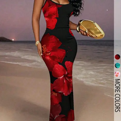Women's Fashion Elegant Floral Print Cami Dress, Sexy Casual Summer Dress, Stylish Party Wear, Comfortable and Chic Design, Fit, Elegant Sleeveless Gown, Evening Party Dresses, Elegant Party Apparel