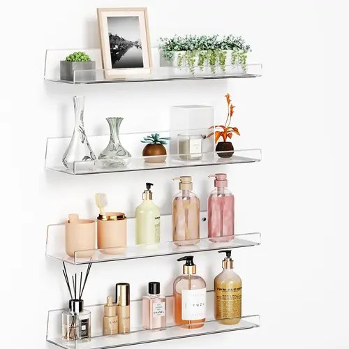 Floating Acrylic Wall Shelf 15” – 4-Tier Multi-Purpose Organizer for Perfume, Makeup, Skincare, Books, Magazines, Kitchen & Bathroom Storage