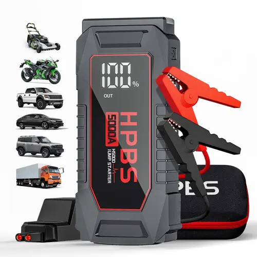 HPBS 5000A Peak Rechargeable Automotive Jump Starter for 12V Cars, SUVs, 12V Vehicles, 5000A Quick Starts, RST Boost Force Start, 3.0" LCD Display, Fast Charging, LED Emergency Roadside Tool, DC Output (12V/10A)