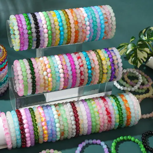 Women's Elegant Bohemian Beaded Bracelets (30/50/80pcs) - Vintage Bright Colored Resin Bead Stretch Bracelets & Bangles, 16cm/6.3in Length, Accessories for Daily Casual, Party Wear, Versatile Costume Jewelry, Bracelets For Women, Bead Accent Bracelets & B