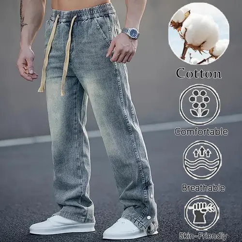Light Blue High-Cotton Slim-Fit Jeans | Comfortable Breathable Casual Denim Lightweight high-cotton fabric with a slim fit and soft texture. Ideal for daily casual and streetwear.Loose version If you need to fit, please take a smaller size