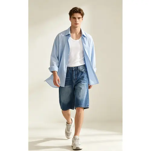 JUNBAOSS Streetwear Must-Have: Men's Oversized Wide-Leg Denim Shorts – Y2K Vintage, Breathable, Hip Hop Inspired Summer Jorts