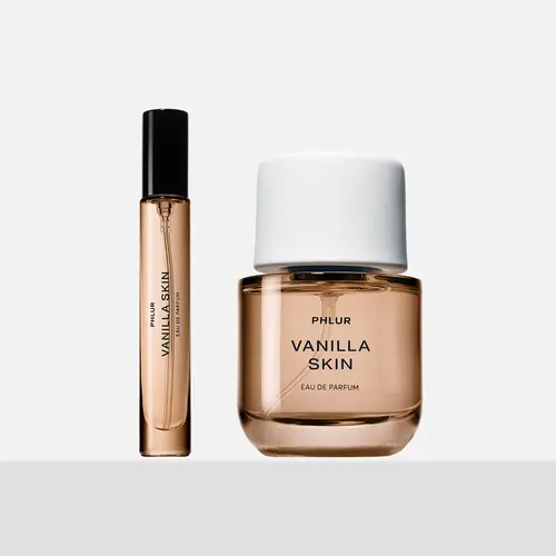 PHLUR Vanilla Skin Eau de Parfum Duet - Full + Travel Size Vanilla Perfume Set with Pink Pepper & Sandalwood (50mL + 9.5mL)