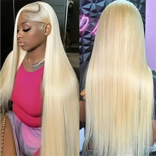 [BABOSHOW 40 Inch Blonde  613 Straight 13X6 HD Lace Frontal Wigs Pre plucked 180% Density 99J# Burgundy Lace Front Human Hair Wigs For Women Straight Human Hair Wigs Can Be Dyed